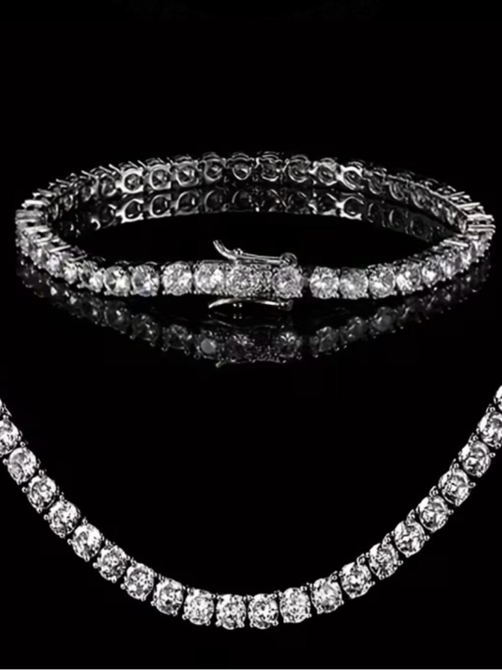 New 18k white gold filled tennis chain necklace and bracelet set